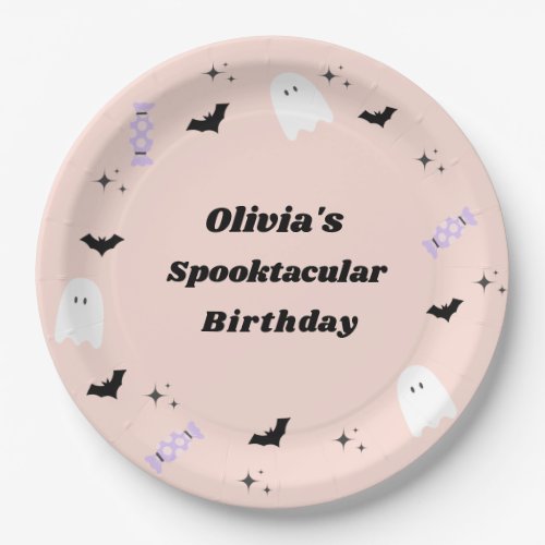 Pink Halloween Birthday Spooktacular Paper Plates