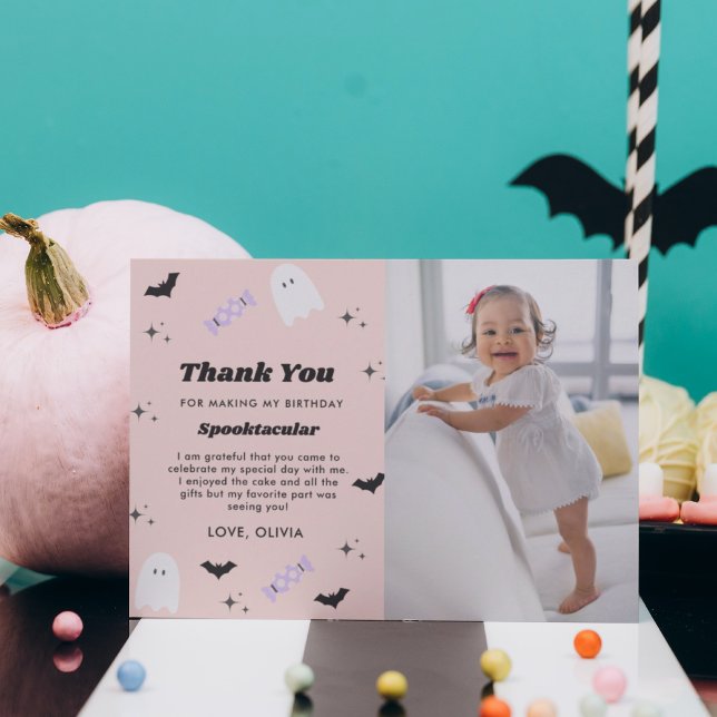Pink Halloween Birthday Spooktacular   Thank You Card (Creator Uploaded)