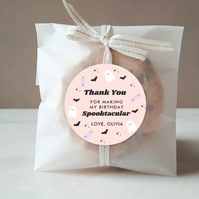Pink Halloween Birthday Spooktacular Thank you Classic Round Sticker ...