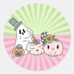 Pink Halloween Boo Ghosts and Pumpkins Classic Round Sticker