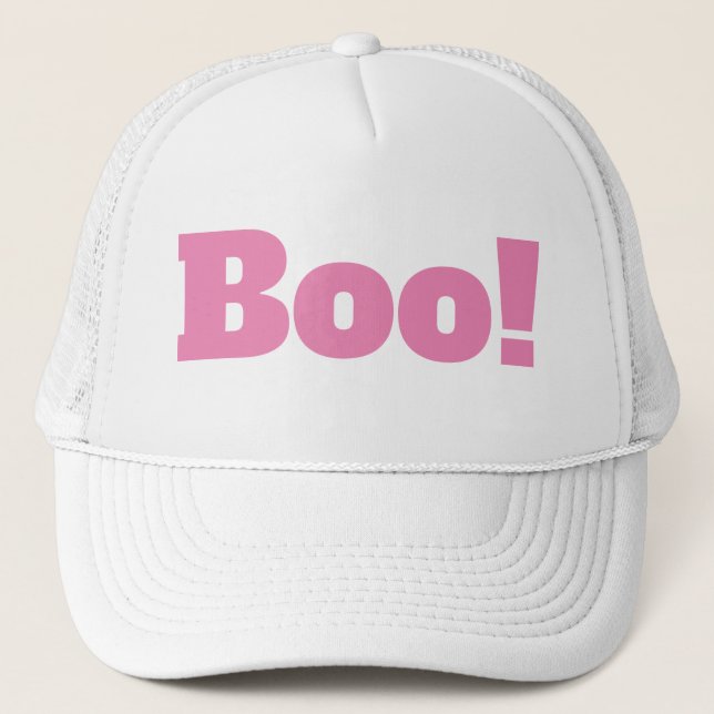 Pink Halloween Boo Typo Costi Trucker Hat (Front)