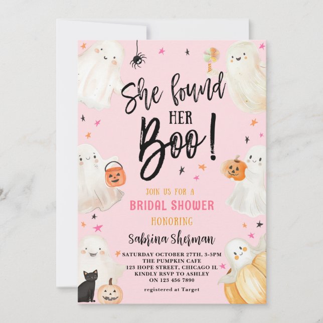 Pink Halloween Bridal Shower She Found Her Boo  Invitation (Front)