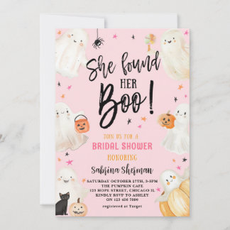 Pink Halloween Bridal Shower She Found Her Boo Invitation