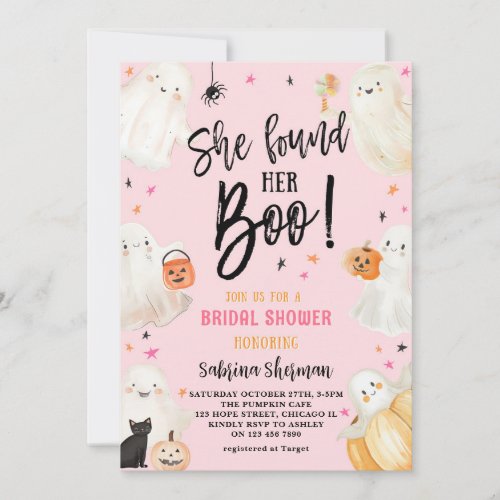 Pink Halloween Bridal Shower She Found Her Boo  Invitation