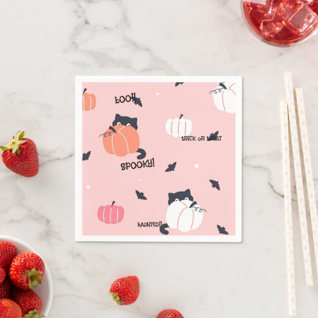 PINK HALLOWEEN CATS PUMPKINS NAPKINS (Insitu)