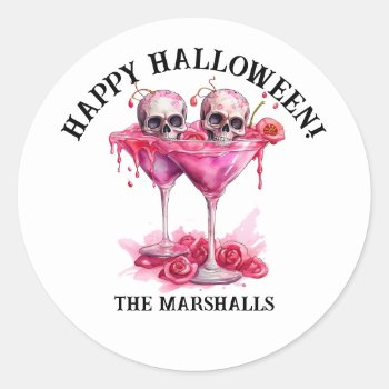 Pink Halloween Cocktails Classic Round Sticker by thepapershoppe at Zazzle