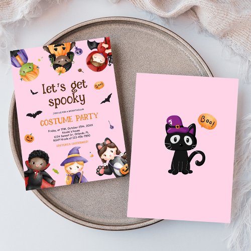 Pink Halloween Costume Party Kids Cute Funny Invitation