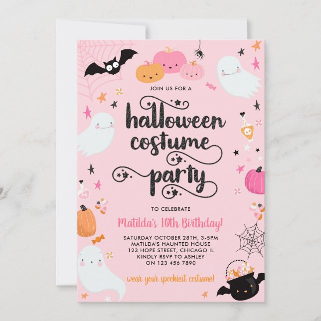 Pink Halloween Costume Party Spooky Girl Birthday Invitation (Front)