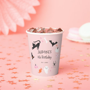 Pink Halloween Creatures Birthday Party Paper Cups