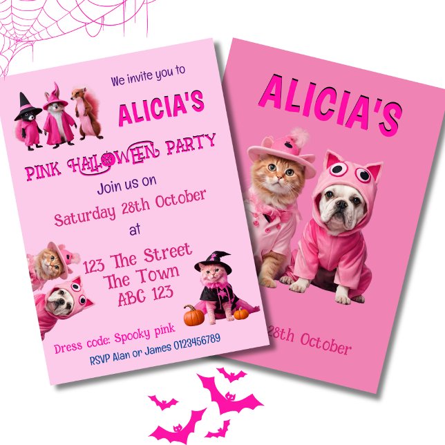 Pink Halloween cute animal Spooky invite (Invite front and back)