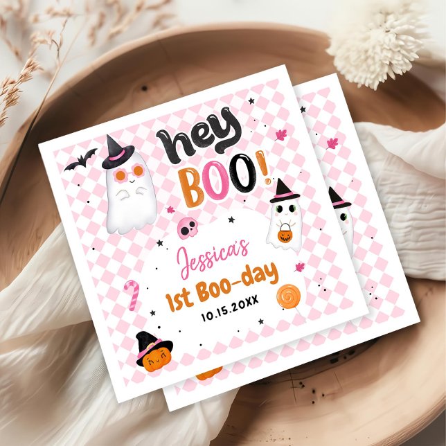 Pink Halloween Cute Ghost 1st Birthday Napkins (Creator Uploaded)