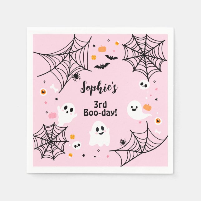 Pink Halloween Cute Ghost Boo-Day Party Napkins (Front)