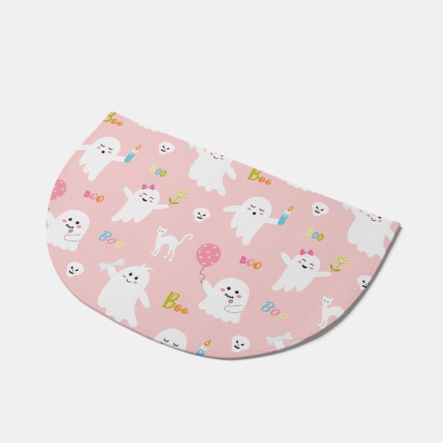 Pink Halloween Cute Ghost Doormat (Angled)
