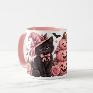 pink halloween, cute ghost mug, coquette halloween mug