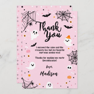 Pink Halloween Cute Ghost Thank You Card