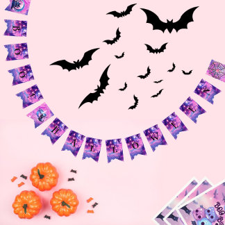 Pink halloween cute magical bewitched cat bunting flags
