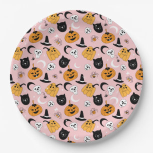 Pink Halloween Design Paper Plates