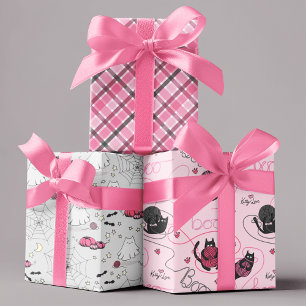 Pink Halloween for Kids Boo Kitty Love Kittens Wrapping Paper Sheets