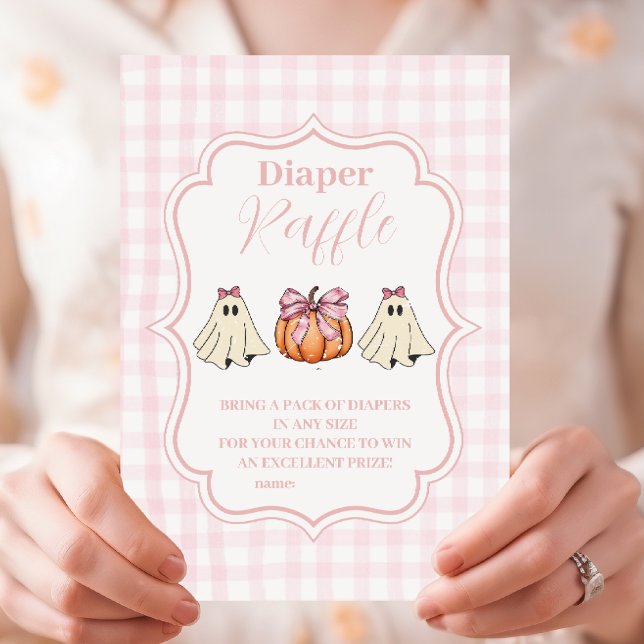 Pink Halloween Ghost Bow Girl Baby  Raffle Diapper Enclosure Card (Creator Uploaded)