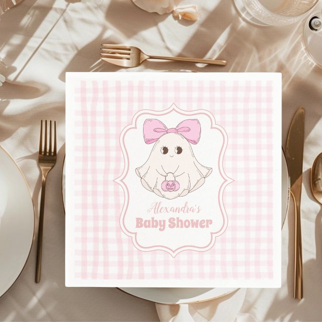 Pink Halloween Ghost Bow Girl Baby Shower Napkins (Creator Uploaded)