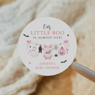 Pink Halloween Ghost Clothesline Baby Shower Classic Round Sticker