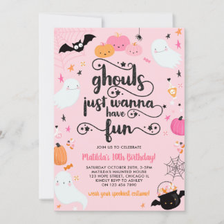 Pink Halloween Ghost Girl Birthday Costume Party Invitation