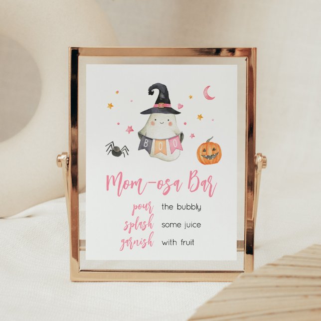 Pink Halloween Ghost Little Boo Mom Osa Bar Poster (Little Boo Baby Shower Mom Osa Bar Sign)