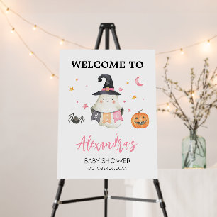 Pink Halloween Ghost Little Boo Welcome Sign