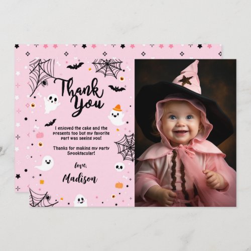 Pink Halloween Ghost Thank You Card with Photo