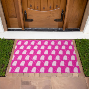 Pink Halloween Ghosts and Polka Dots  Doormat