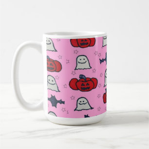 Pink Halloween Ghosts, Bats, and Jack o Lanterns Coffee Mug