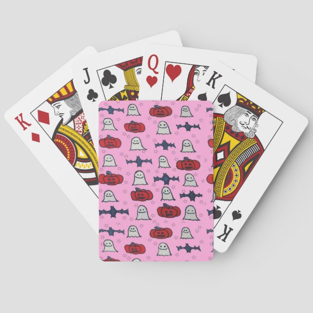Pink Halloween Ghosts, Bats, and Jack o Lanterns  Poker Cards (Back)