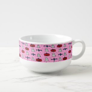 Pink Halloween Ghosts, Bats, and Jack o Lanterns Soup Mug