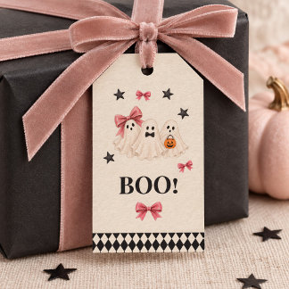 Pink Halloween Ghosts Harlequin Gift Tags