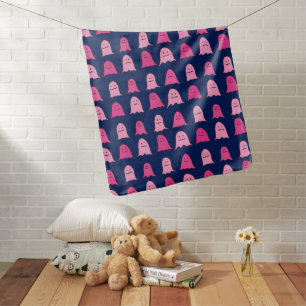 Pink Halloween Ghosts on Dark Blue Baby Blanket