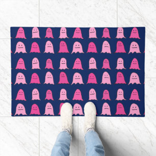 Pink Halloween Ghosts on Dark Blue Doormat