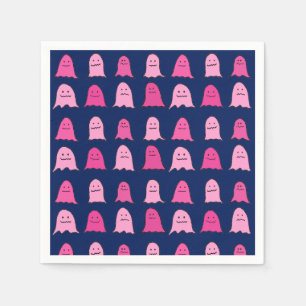 Pink Halloween Ghosts on Dark Blue Napkins