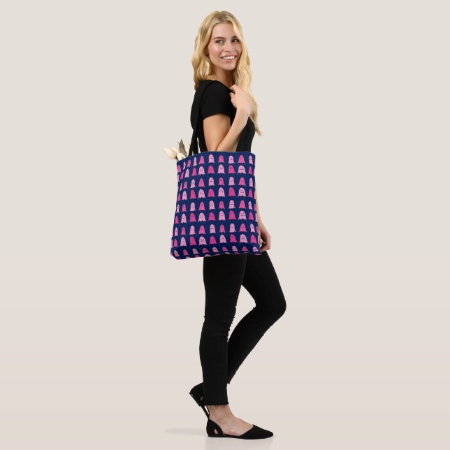 Pink Halloween Ghosts on Dark Blue Tote Bag (On Model)