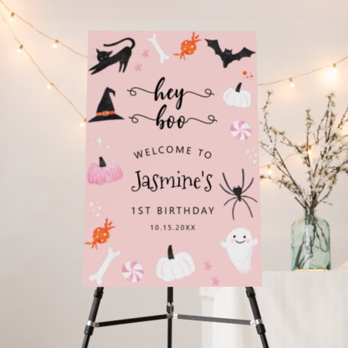 Pink Halloween Girls Birthday Party Welcome Sign