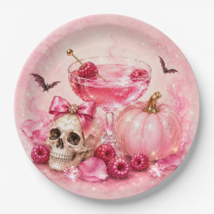 Pink Halloween Girls Night Cocktail Party Paper Plates