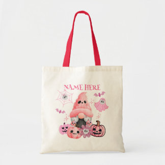 Pink Halloween Gnome Ghost Candy Tote Bag