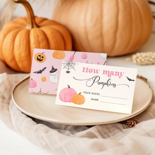 Pink Halloween guess how many pumpkins Enclosure Card