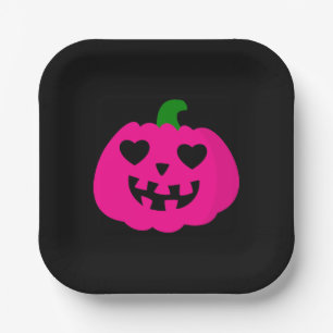 pink halloween heart pumpkin jack-o-lantern paper plates