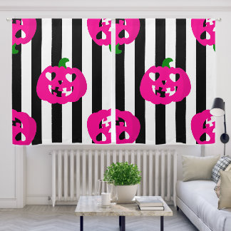 pink halloween heart pumpkin striped blackout curtains