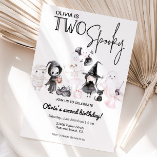 Pink Halloween invitation 2nd birthday Two spooky 