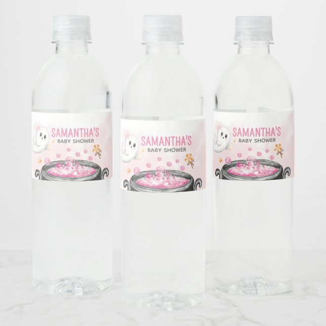 Pink Halloween It's a Girl Baby Shower Water Bottle Label (Bottles)