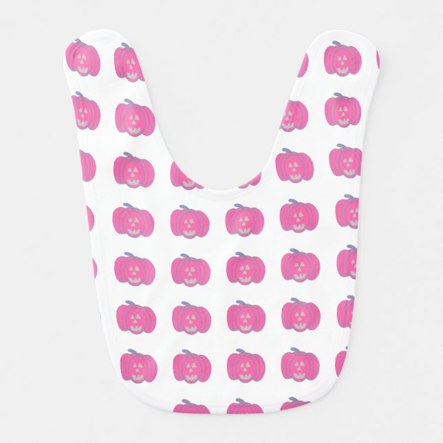 Pink Halloween Jack-o-lanterns Baby Bib (Front)