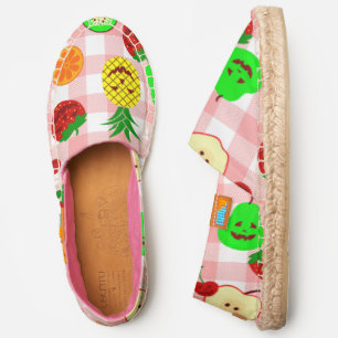 pink halloween jack o'lantern fruit gingham espadrilles