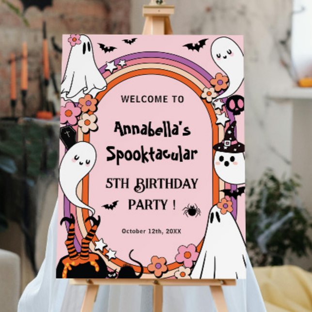 Pink Halloween Kids Birthday Party Welcome Foam Board (Creator Uploaded)
