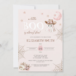 Pink Halloween Little Boo Almost Due Baby Shower Invitation